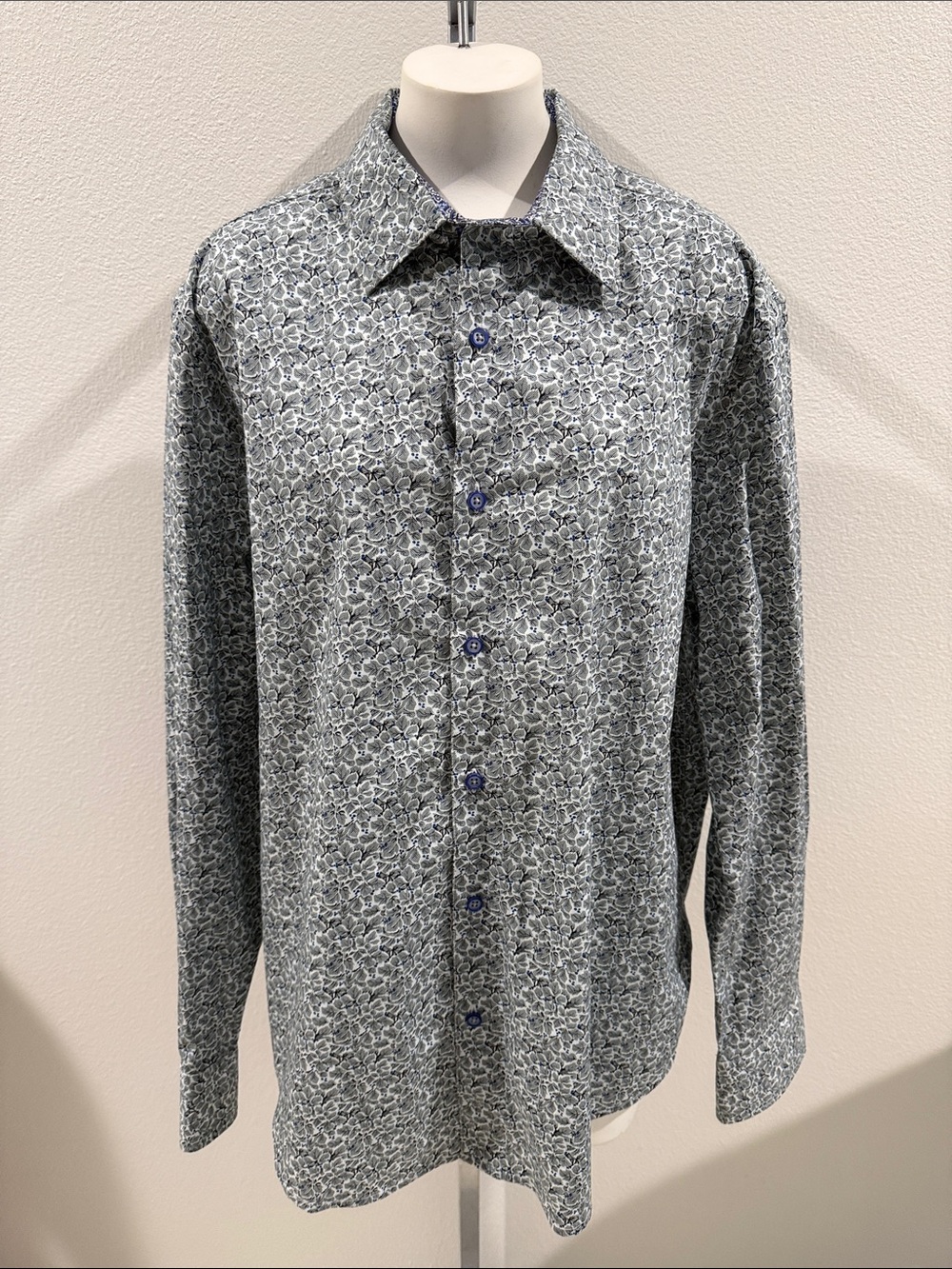 NWOT Men’s Robert Graham Black and Gray Micro Floral Dress Shirt 2xl/tg